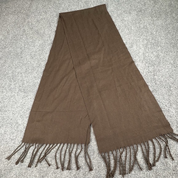 100% Cashmere Scarf Unisex Brown 72x12 Made‎ In Scotland Fringe Classic Preppy - Picture 1 of 6